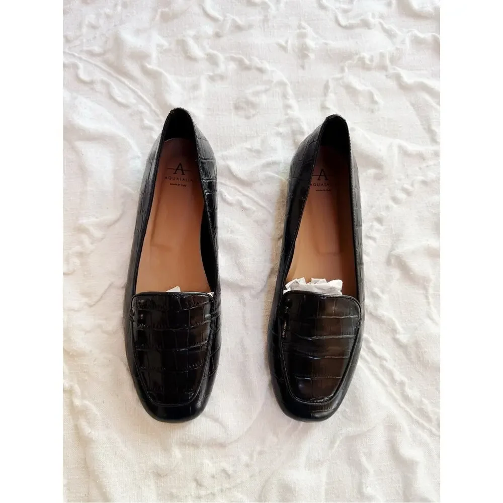 Aquatalia Judie Luxe Croc Embossed Flat Size 7.5 New